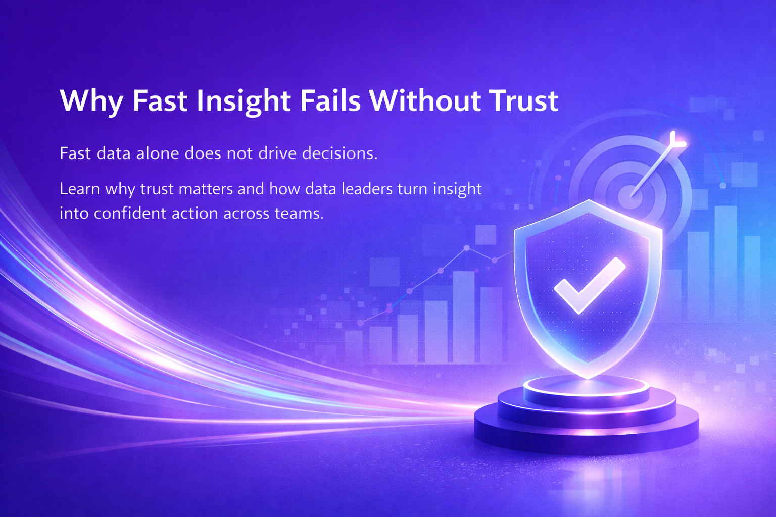Light trails and charts highlight how Quaeris helps teams turn fast data into confident decision